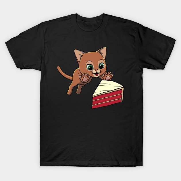 Abyssinian Cat excited to eat Red Velvet Cake T-Shirt by Crazy Cool Catz